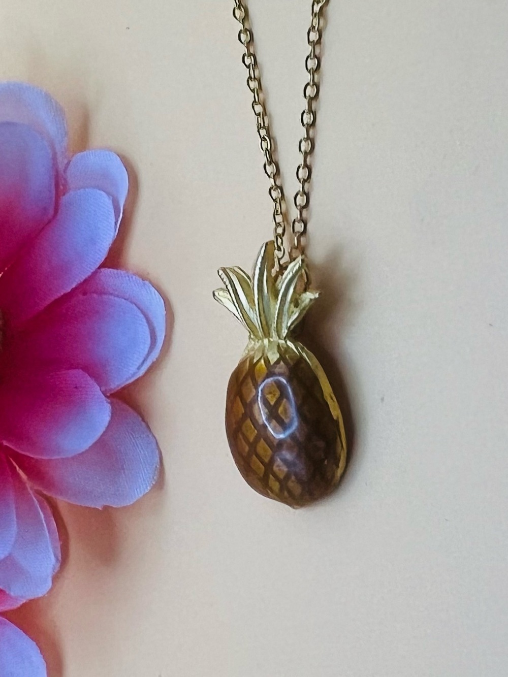 Gold-Tone Pineapple Pendant Necklace in Brown enamel - Women Jewelry